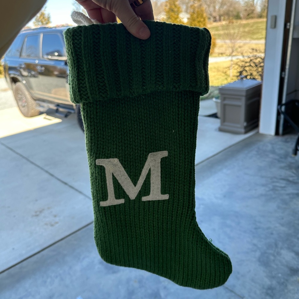 Green Knit Christmas Stocking with Monogram